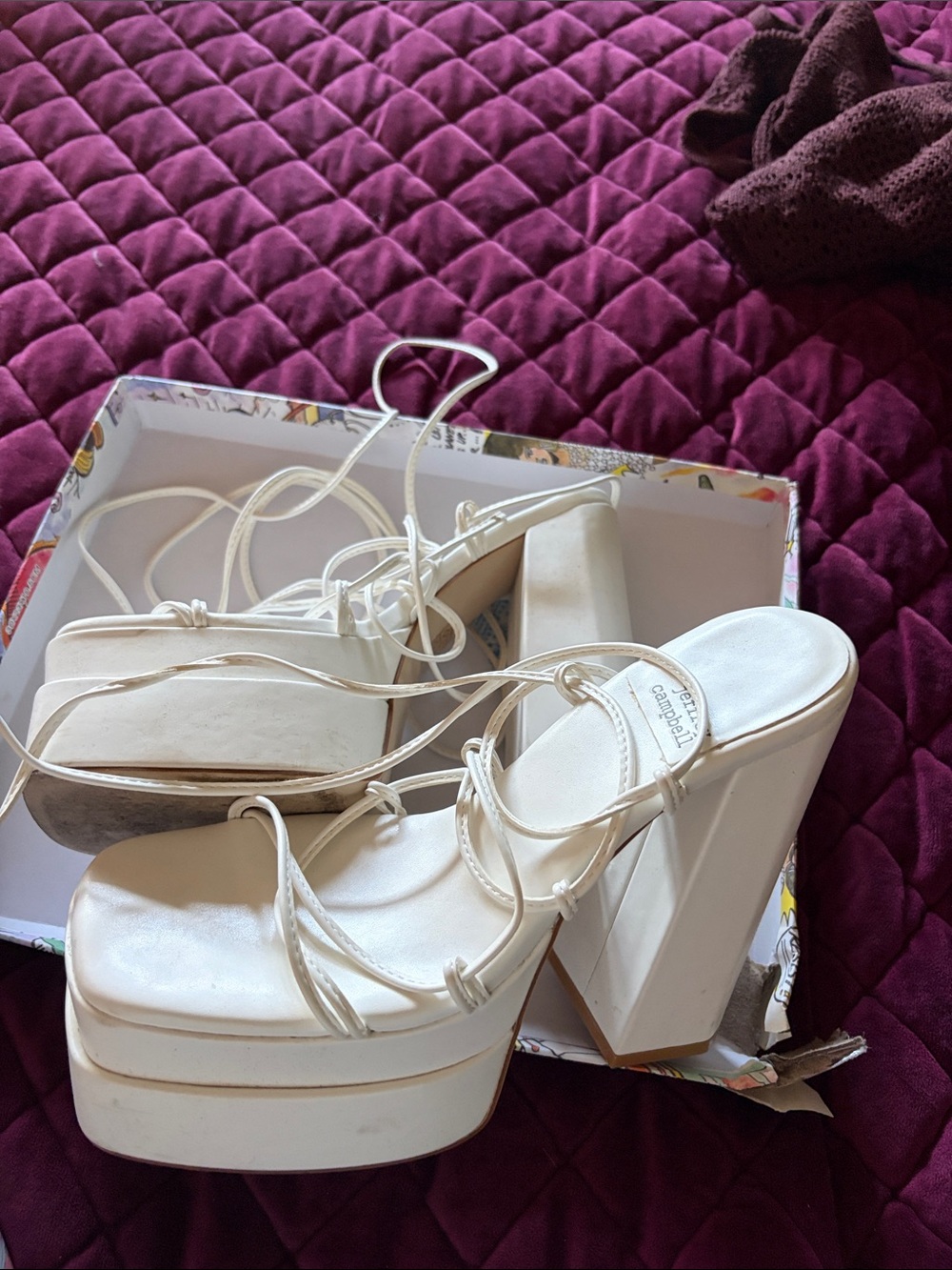 Jeffrey Campbell White Strappy Platform Block Heels - Picture 2 of 8